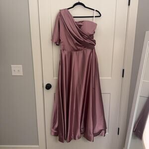 Wear Your Love Dress Sz M Pink Satin One Shoulder Fit & Flare Maxi Formal